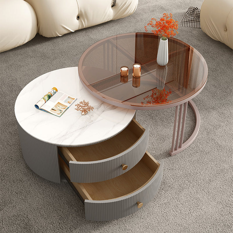 Frame 2 Nesting Coffee Table with 2 Drawers Modern Slate/Glass Round Coffee Table Set