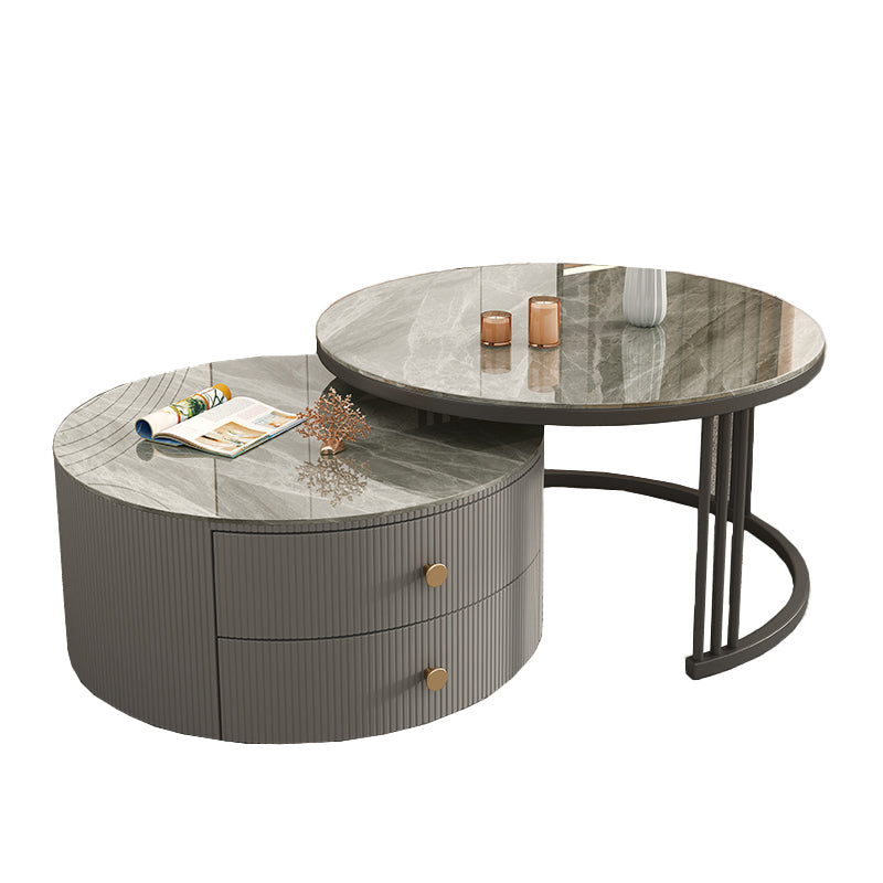 Frame 2 Nesting Coffee Table with 2 Drawers Modern Slate/Glass Round Coffee Table Set