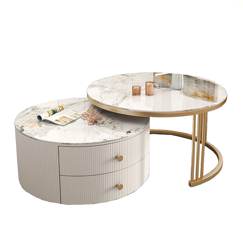 Frame 2 Nesting Coffee Table with 2 Drawers Modern Slate/Glass Round Coffee Table Set