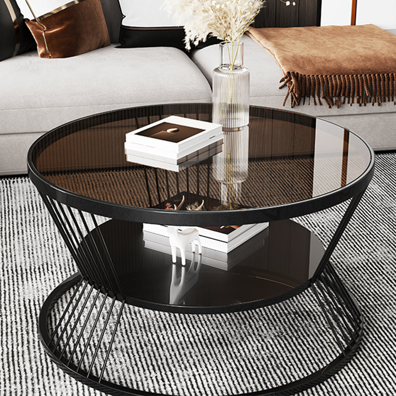 Modern Metal Frame Coffee Table Glass Top Coffee Or End Table with Shelf