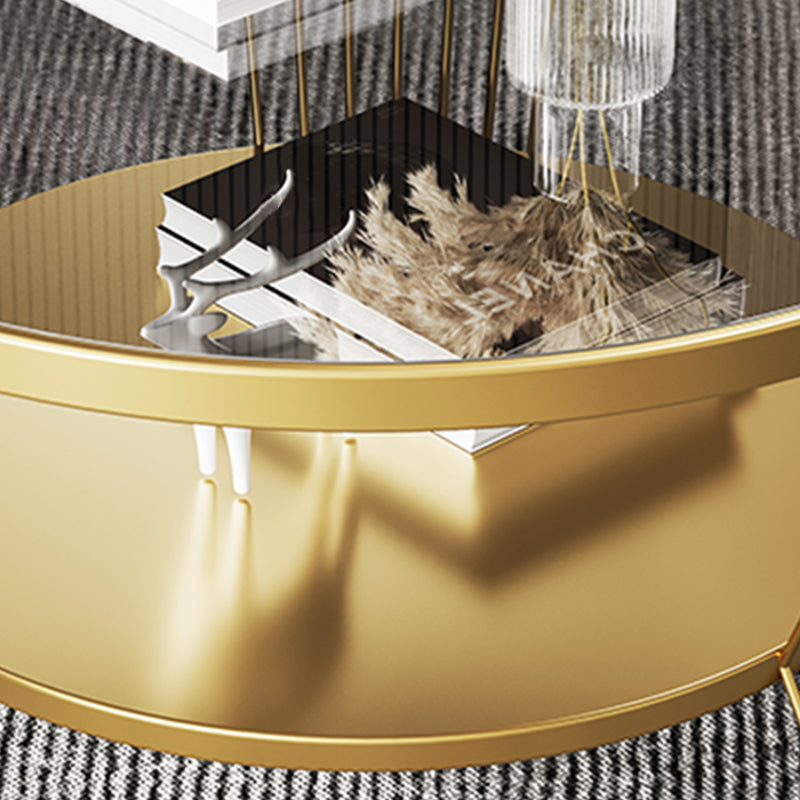 Modern Metal Frame Coffee Table Glass Top Coffee Or End Table with Shelf