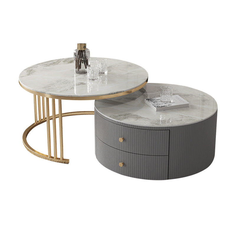 Modern Cocktail Table Round Glass / Slate Coffee Table with Storage