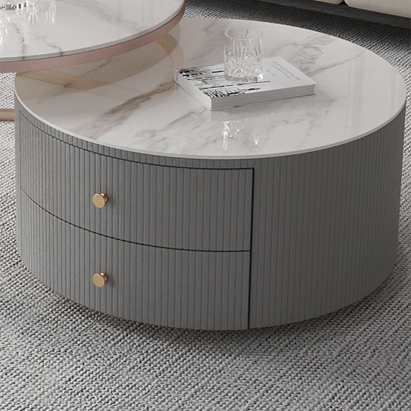 Modern Cocktail Table Round Glass / Slate Coffee Table with Storage