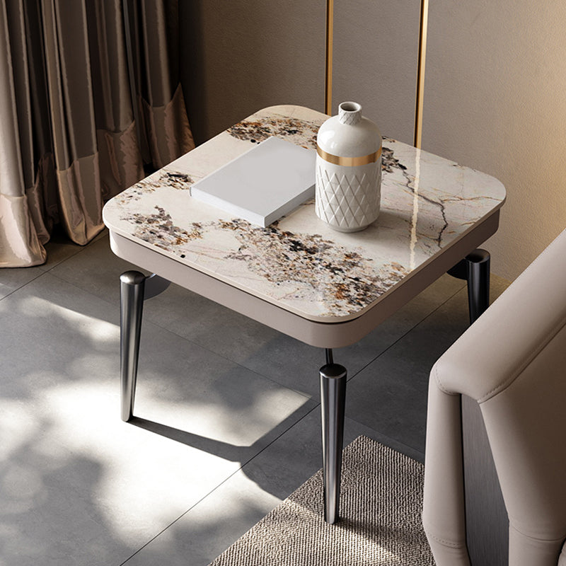 Luxurious Metal Side Table Stone 4 Legs Sofa Side Accent Table