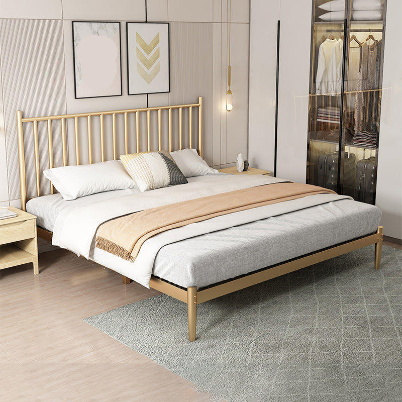 Glam Metal with Headboard Rectangular Slat Mattress Included Slat Bed