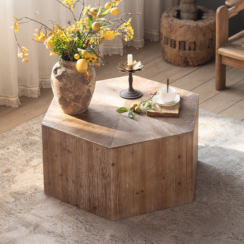 Block Coffee Table Solid Wood Natural Color Coffee Table for Living Room