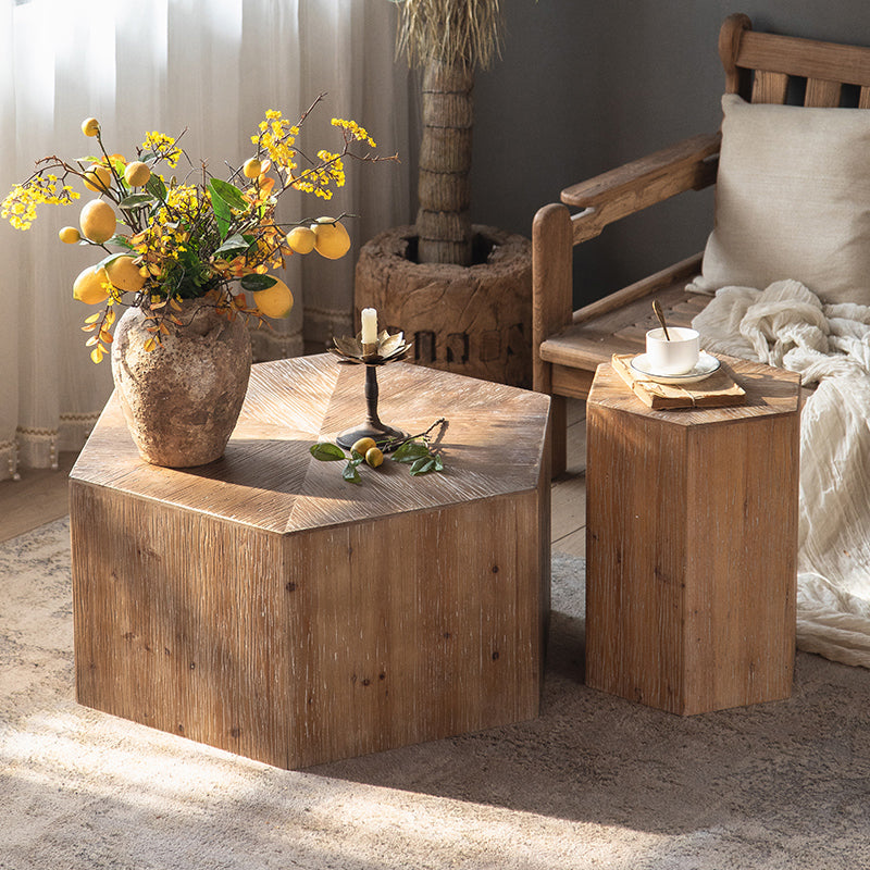 Block Coffee Table Solid Wood Natural Color Coffee Table for Living Room