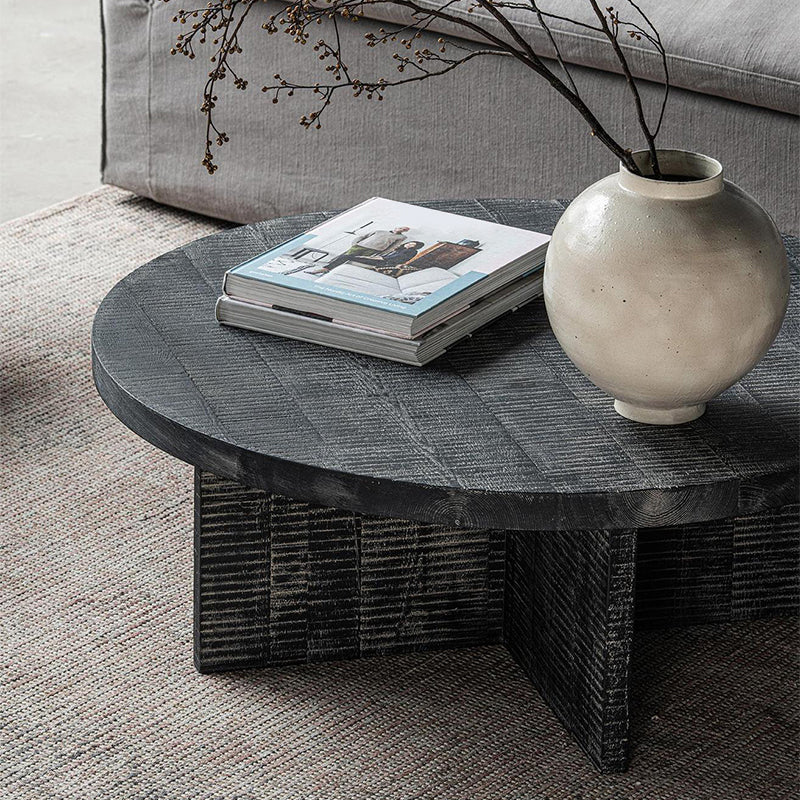Contemporary Wooden Coffee Table Round Espresso Wood Cocktail Table