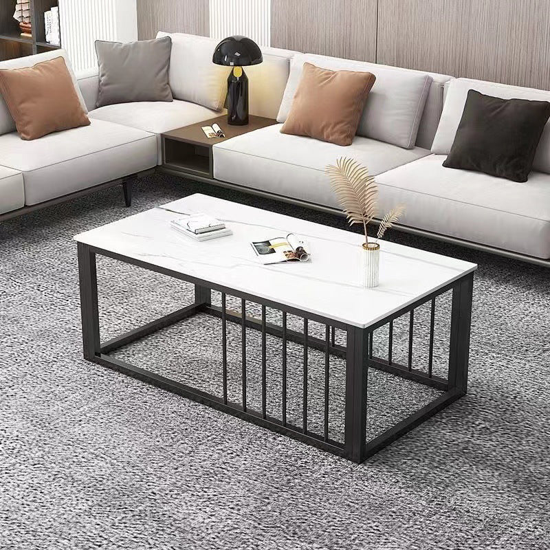 Contemporary Stone Coffee Table Rectangle Frame Coffee Cocktail Table