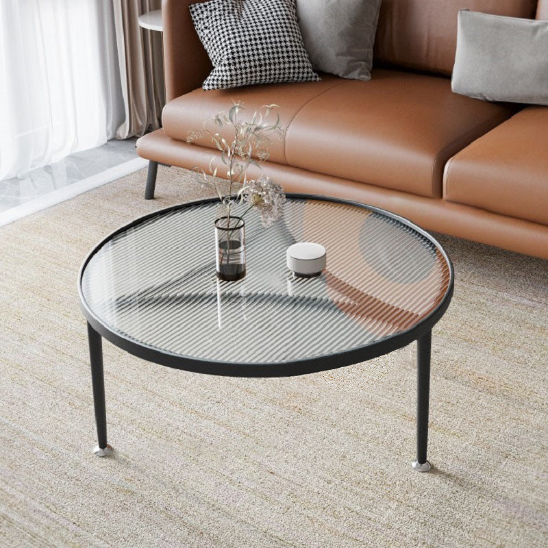 Contemporary Glass-Topped Coffee Table 3 Legs Coffee Cocktail Table