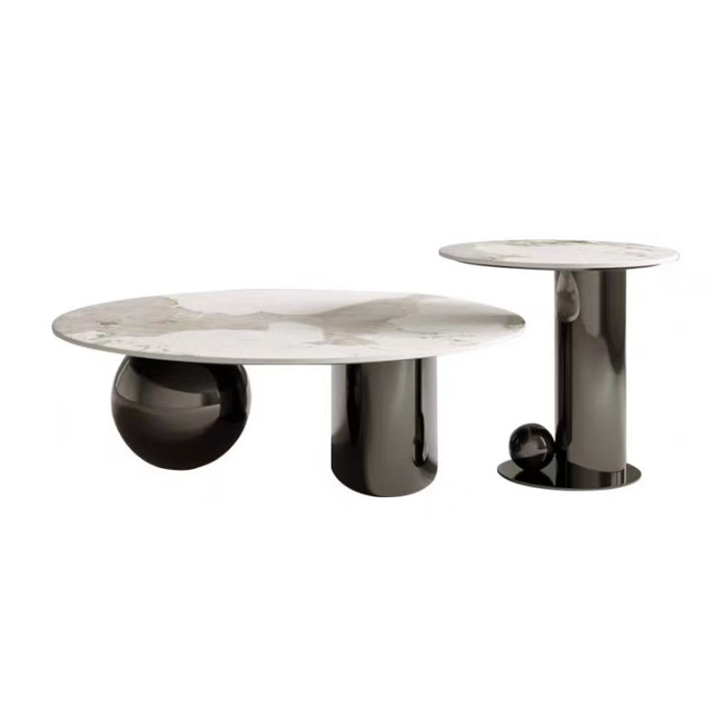 Glam Round Slate Cocktail Table Stainless Steel Abstract Coffee Table