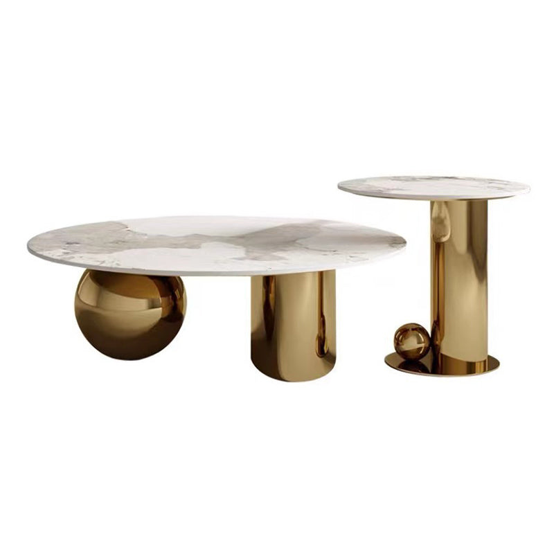 Glam Round Slate Cocktail Table Stainless Steel Abstract Coffee Table