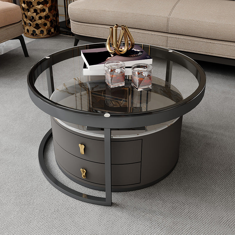 Modern Coffee Cocktail Table Round Nesting Coffee Table Set with Drawer