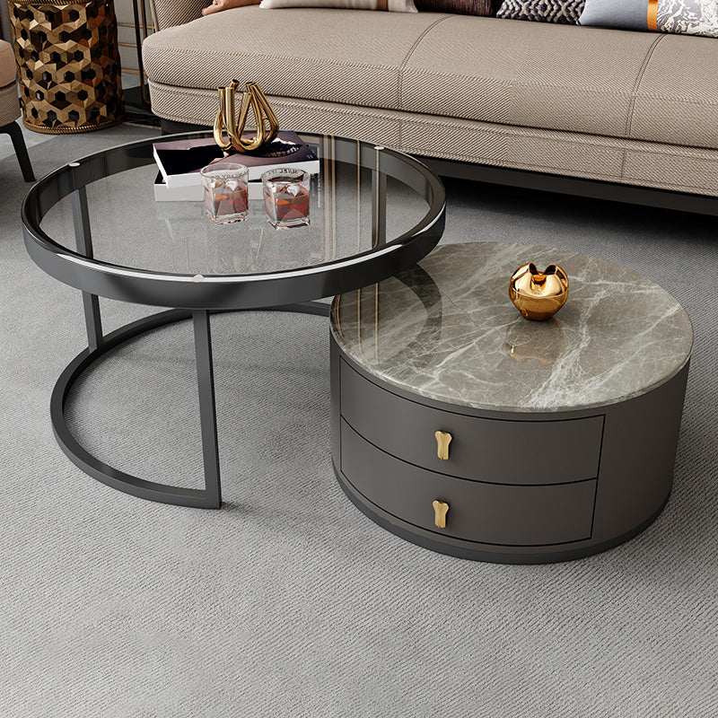 Modern Coffee Cocktail Table Round Nesting Coffee Table Set with Drawer
