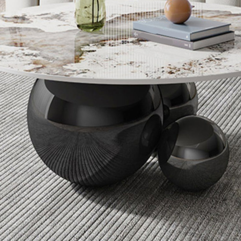 Glam Style 16.92" Tall Abstract Cocktail Table Round Slate Coffee Table