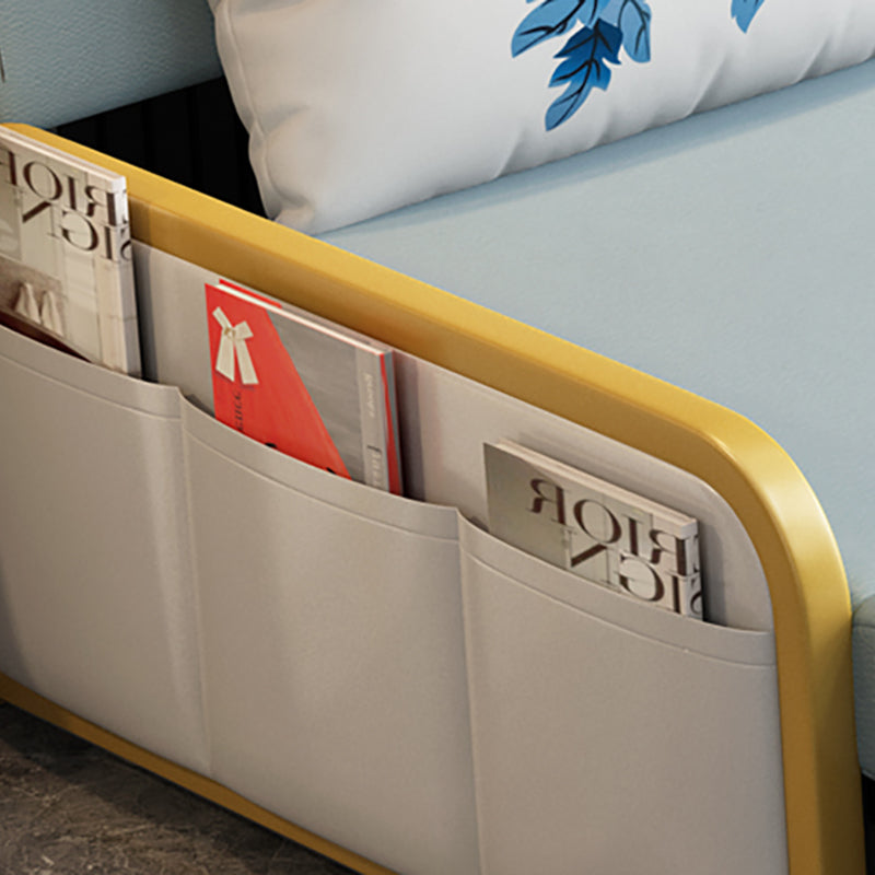 Glam Round Arms Futon Frame Bonded Leather Blue Sleeper Sofa