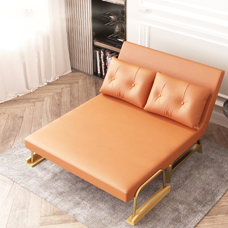 Glam Sofa Bed Bonded Leather Pillow Back Square Arms Sleeper Sofa