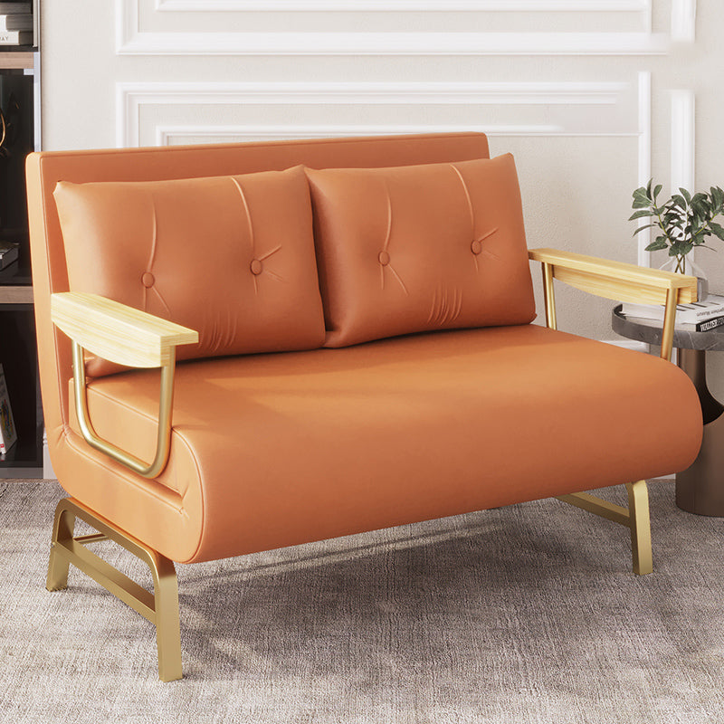 Glam Sofa Bed Bonded Leather Pillow Back Square Arms Sleeper Sofa