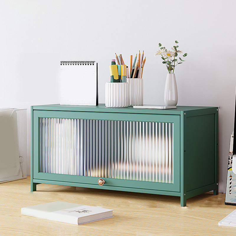 Green Glass Paned Accent Cabinet Modern Bamboo Storage Cabinet