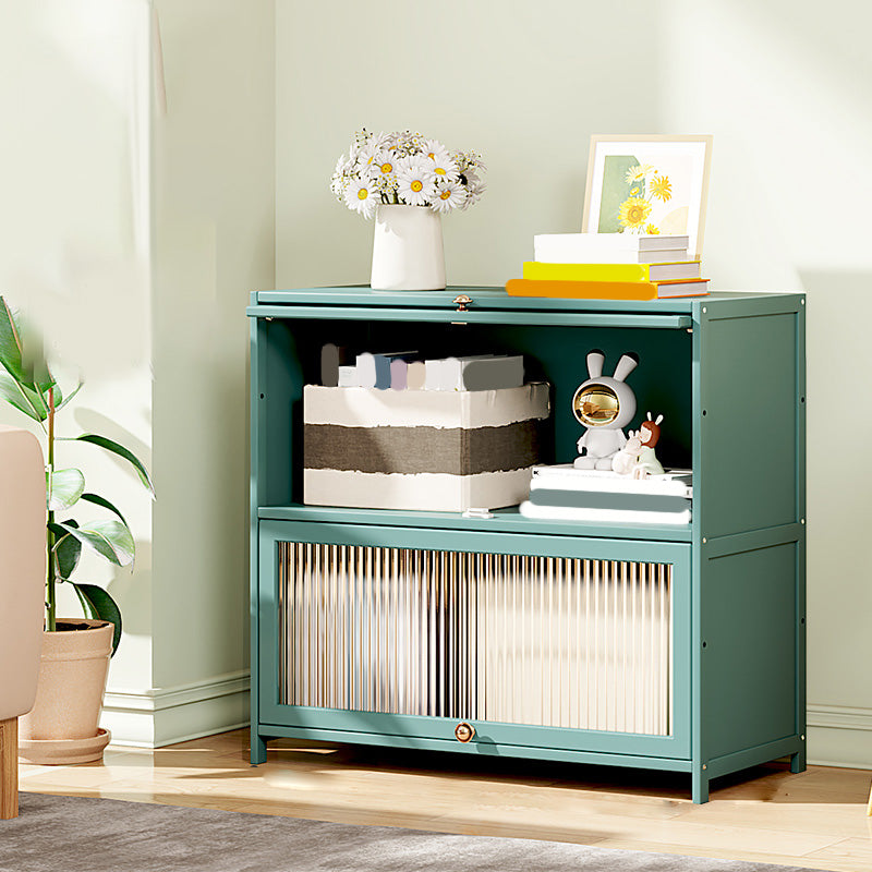 Green Glass Paned Accent Cabinet Modern Bamboo Storage Cabinet