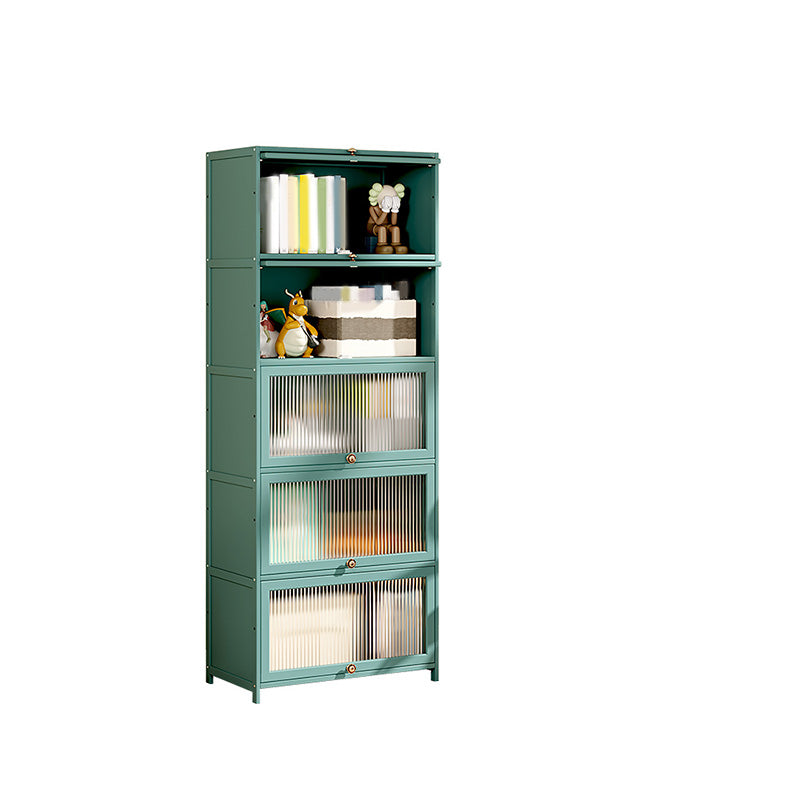 Green Glass Paned Accent Cabinet Modern Bamboo Storage Cabinet