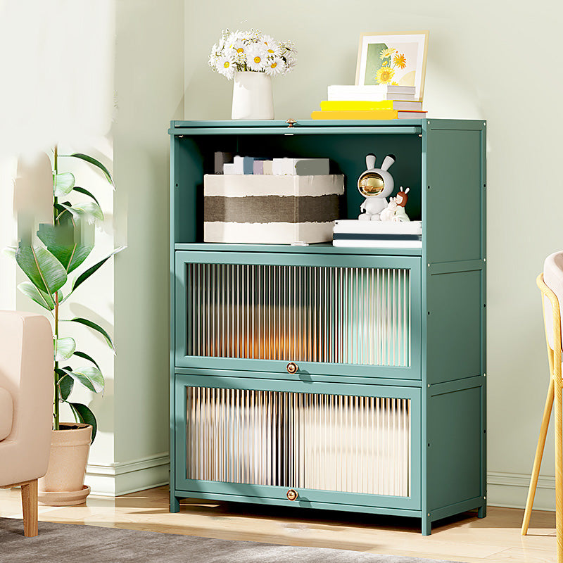 Green Glass Paned Accent Cabinet Modern Bamboo Storage Cabinet