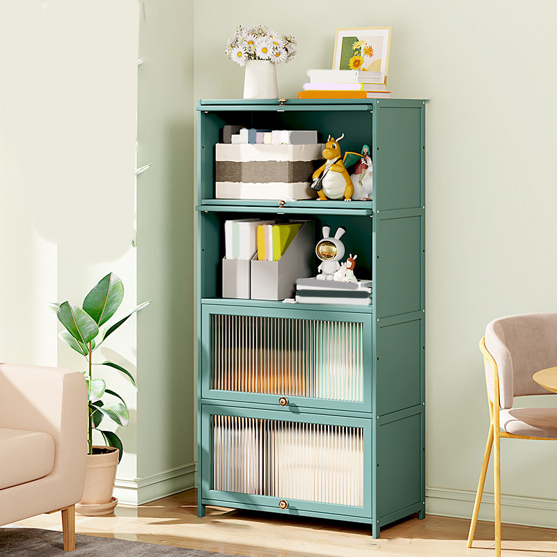 Green Glass Paned Accent Cabinet Modern Bamboo Storage Cabinet