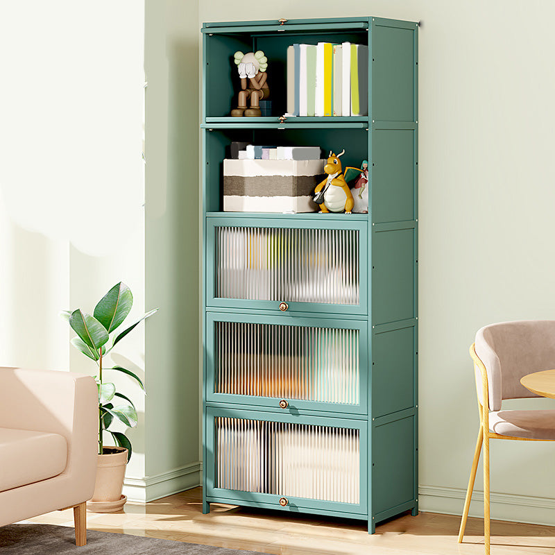 Green Glass Paned Accent Cabinet Modern Bamboo Storage Cabinet