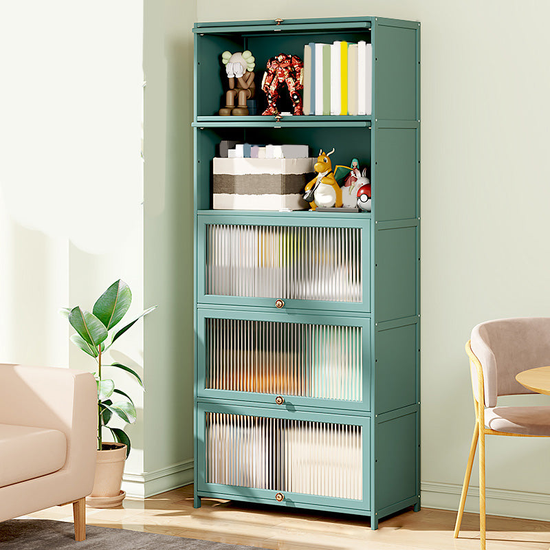 Green Glass Paned Accent Cabinet Modern Bamboo Storage Cabinet
