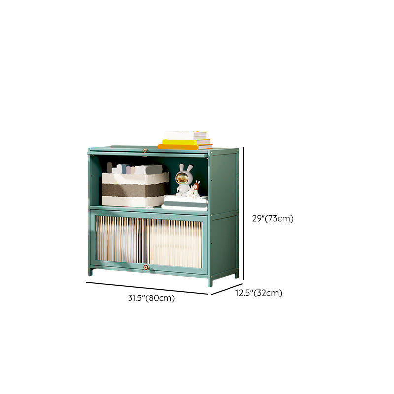Green Glass Paned Accent Cabinet Modern Bamboo Storage Cabinet