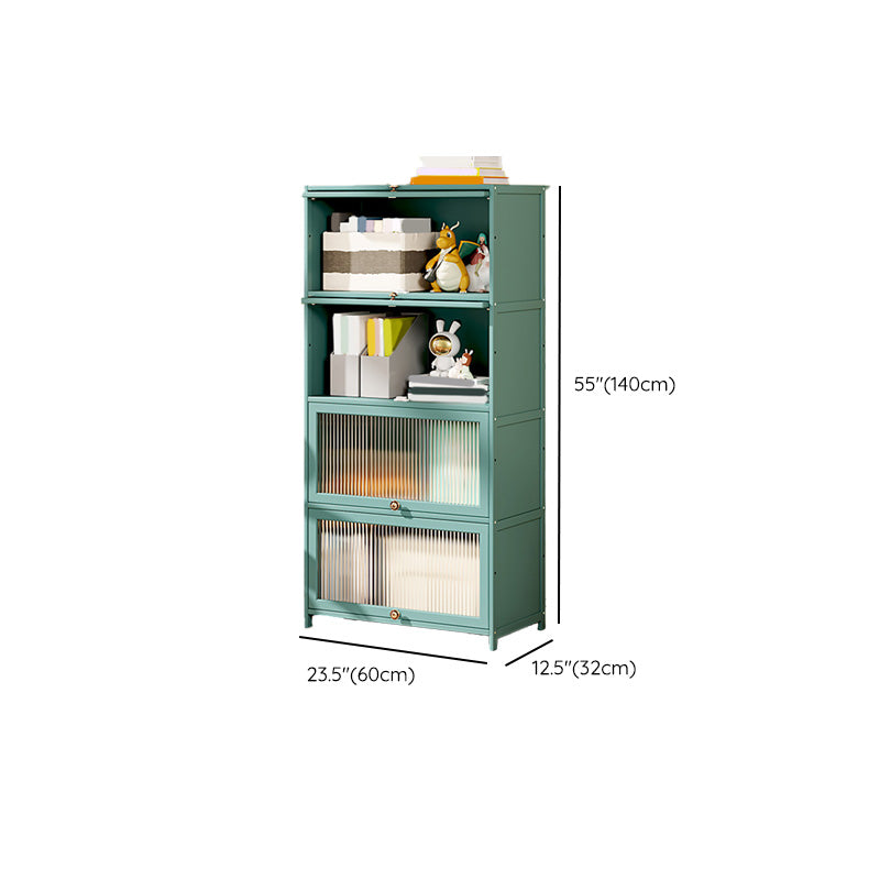 Green Glass Paned Accent Cabinet Modern Bamboo Storage Cabinet