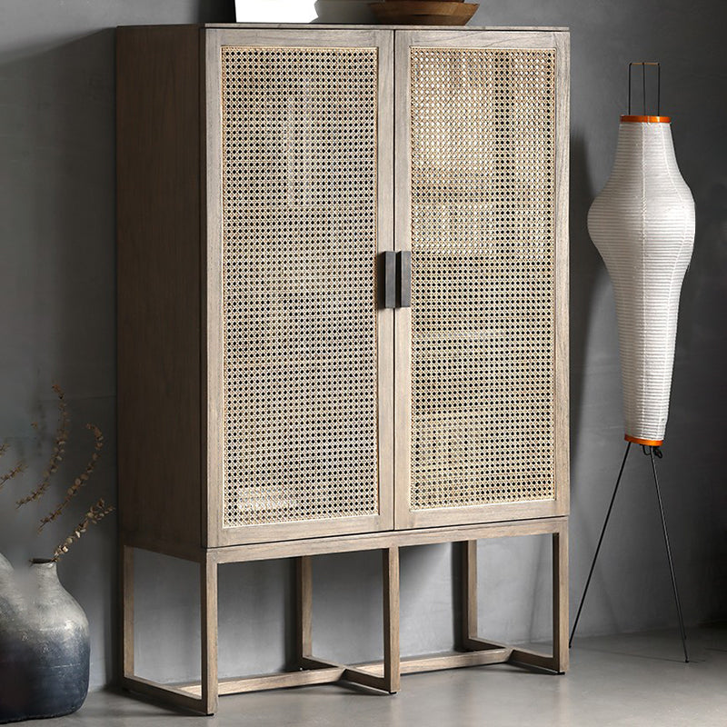 Rectangle Storage Cabinet Solid Wood Bar Pulls Cabinet with Doors