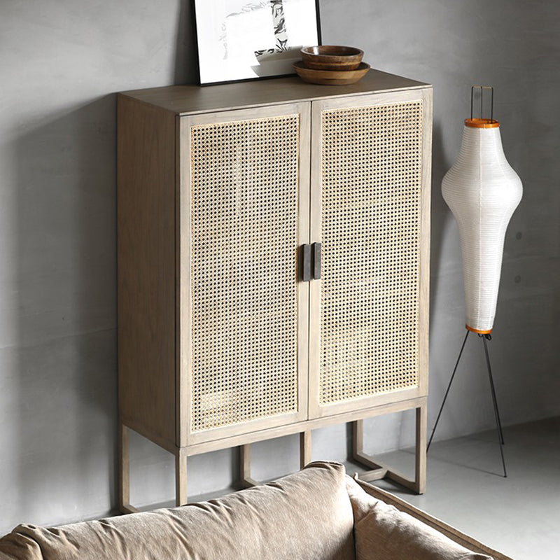 Rectangle Storage Cabinet Solid Wood Bar Pulls Cabinet with Doors