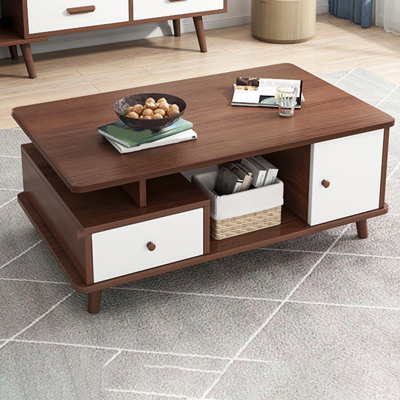 Artificial Wood Coffee or End Table 4 Legs Coffee Table in Light Wood and Espresso Wood