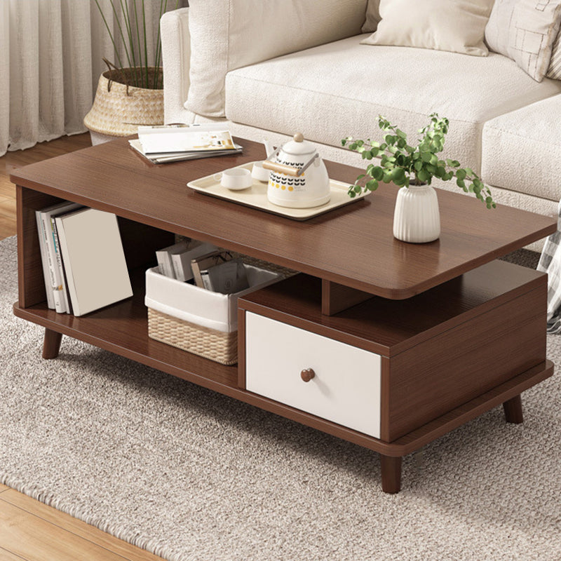 Artificial Wood Coffee or End Table 4 Legs Coffee Table in Light Wood and Espresso Wood