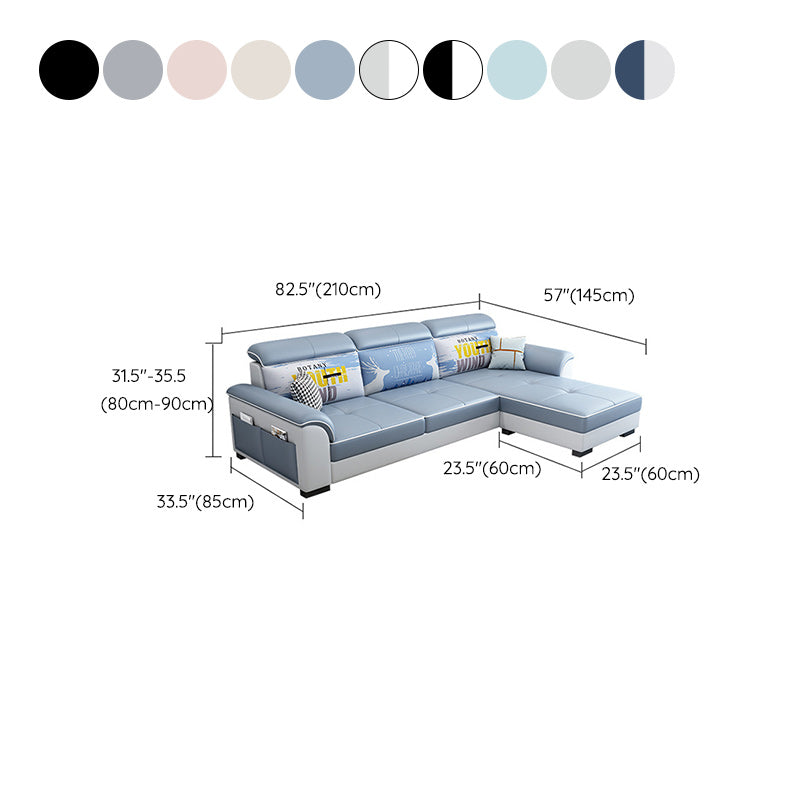 57" Wide Scandinavian Sectional Sofa Reversible Leather Sectional