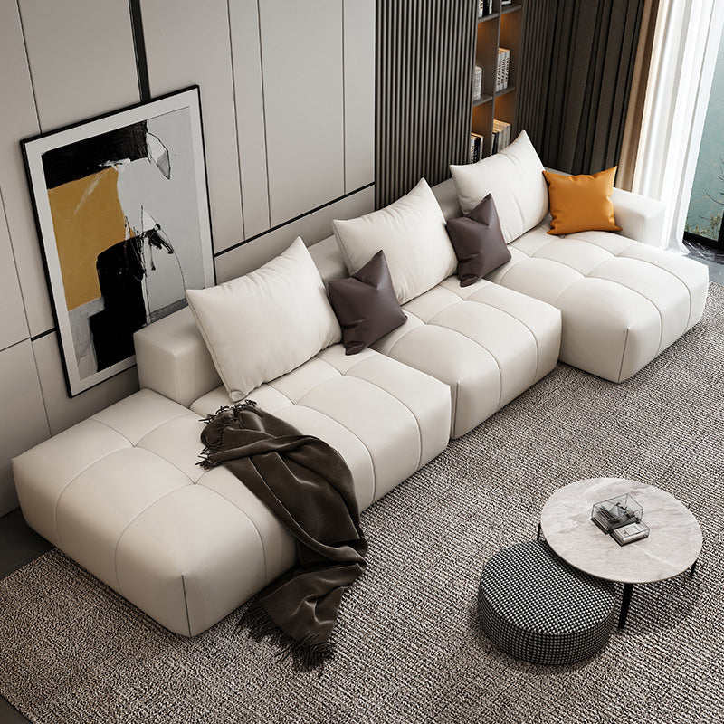 26"H Scandinavian Sectional Sofa Cream Leather Stain-Resistant Sectional