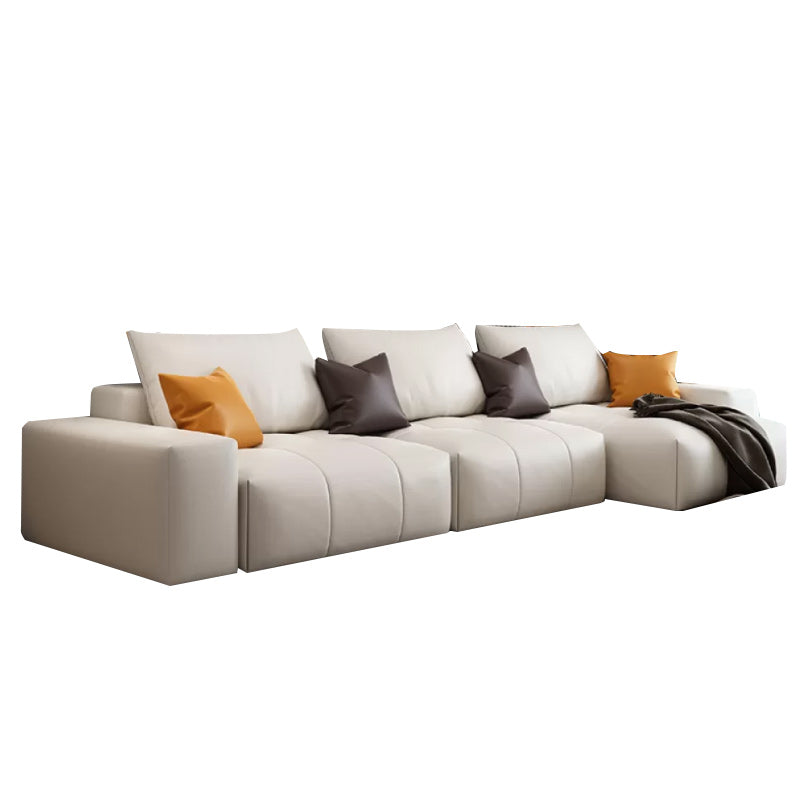 26"H Scandinavian Sectional Sofa Cream Leather Stain-Resistant Sectional