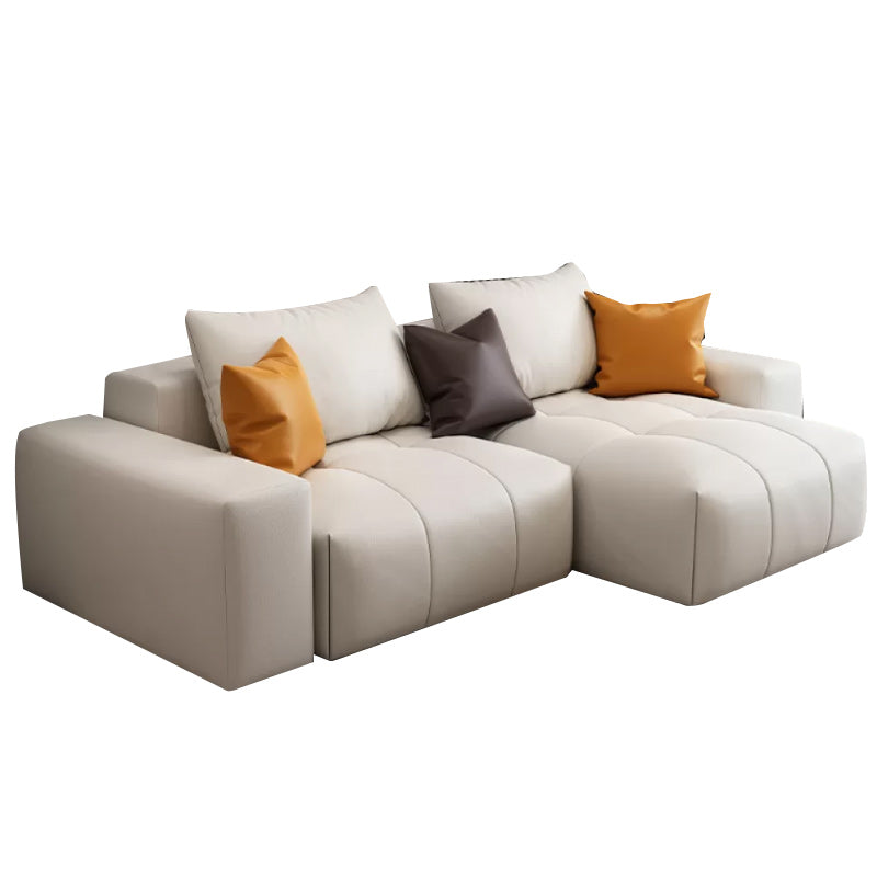 26"H Scandinavian Sectional Sofa Cream Leather Stain-Resistant Sectional