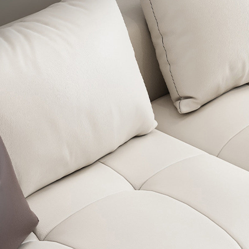 26"H Scandinavian Sectional Sofa Cream Leather Stain-Resistant Sectional