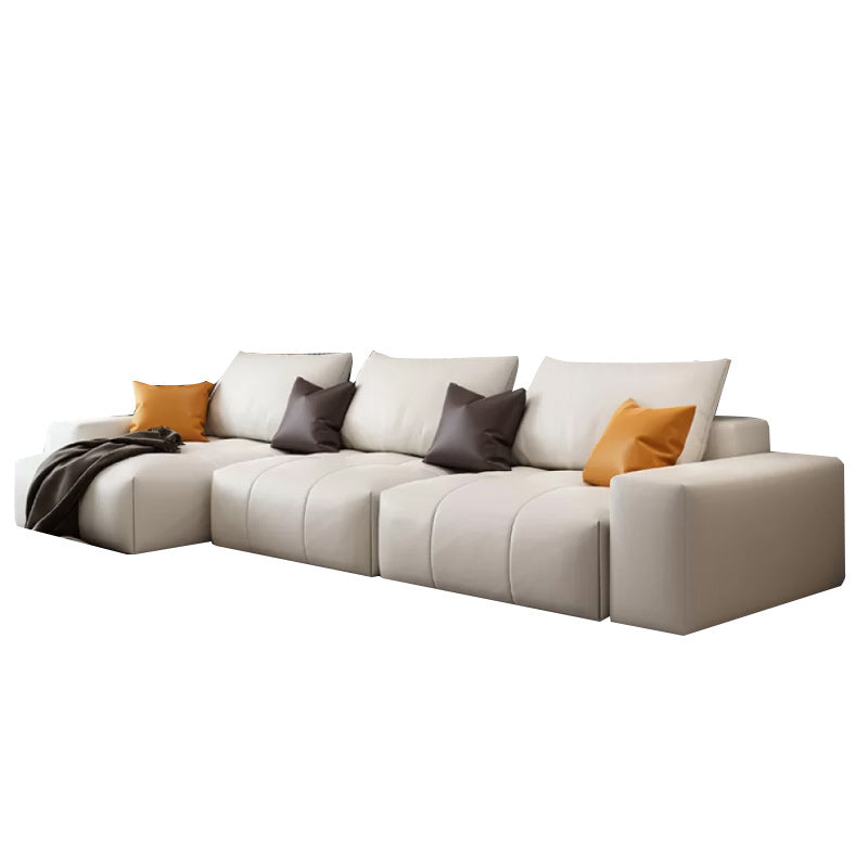 26"H Scandinavian Sectional Sofa Cream Leather Stain-Resistant Sectional