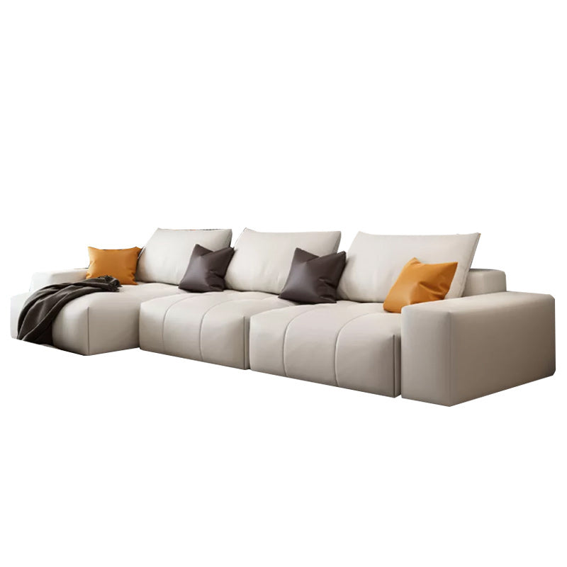 26"H Scandinavian Sectional Sofa Cream Leather Stain-Resistant Sectional