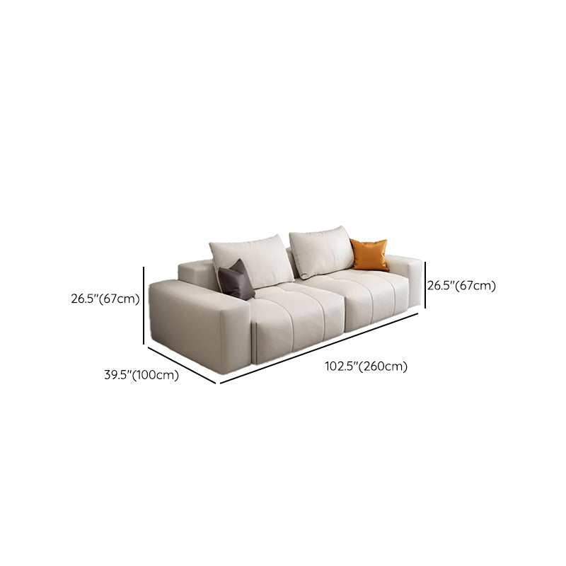 26"H Scandinavian Sectional Sofa Cream Leather Stain-Resistant Sectional