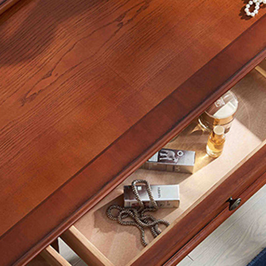 Solid Wood Brown Makeup Table Vanity with Drawers and Mirror