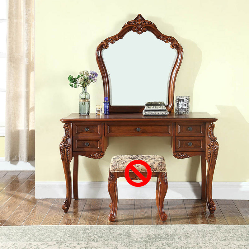 Solid Wood Brown Makeup Table Vanity with Drawers and Mirror