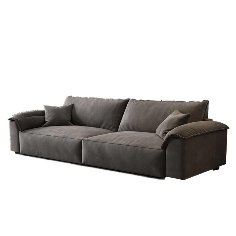 35"H Contemporary Sectional Sofa Grey Leather Cushion Back Sectional