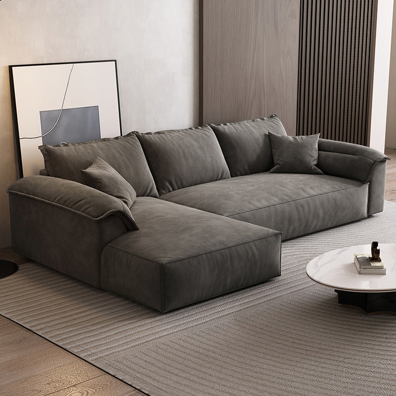 35"H Contemporary Sectional Sofa Grey Leather Cushion Back Sectional