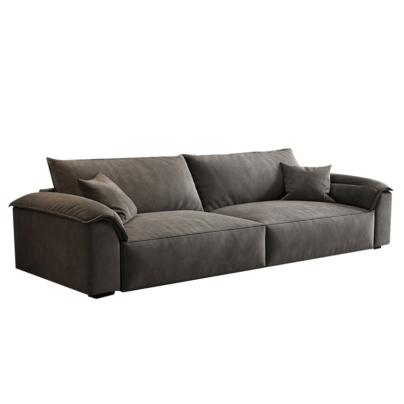 35"H Contemporary Sectional Sofa Grey Leather Cushion Back Sectional