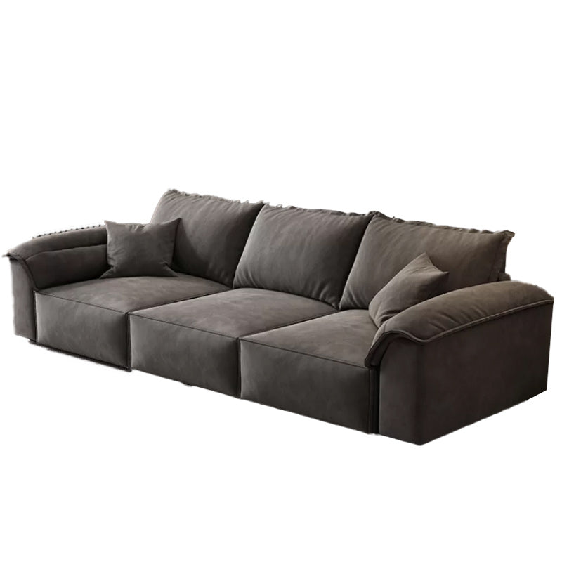 35"H Contemporary Sectional Sofa Grey Leather Cushion Back Sectional
