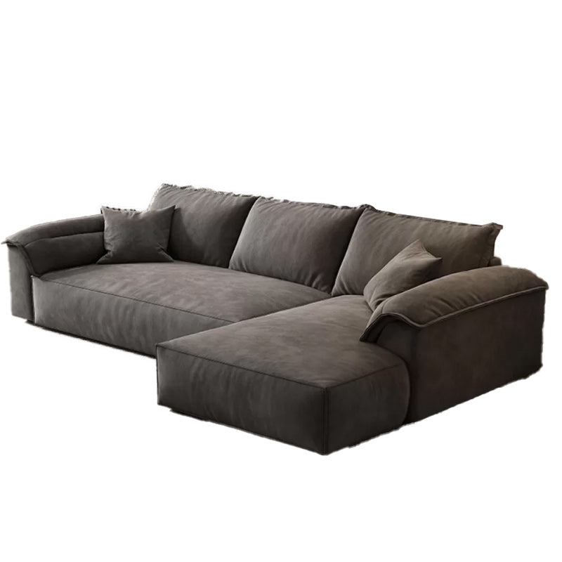 35"H Contemporary Sectional Sofa Grey Leather Cushion Back Sectional